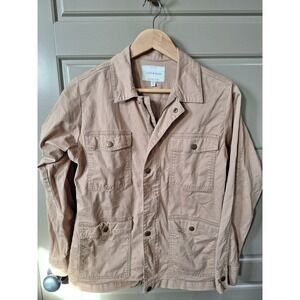 Lucky Brand Men's S Twill Slub Four Pocket Utility Military Jacket Khaki Tan